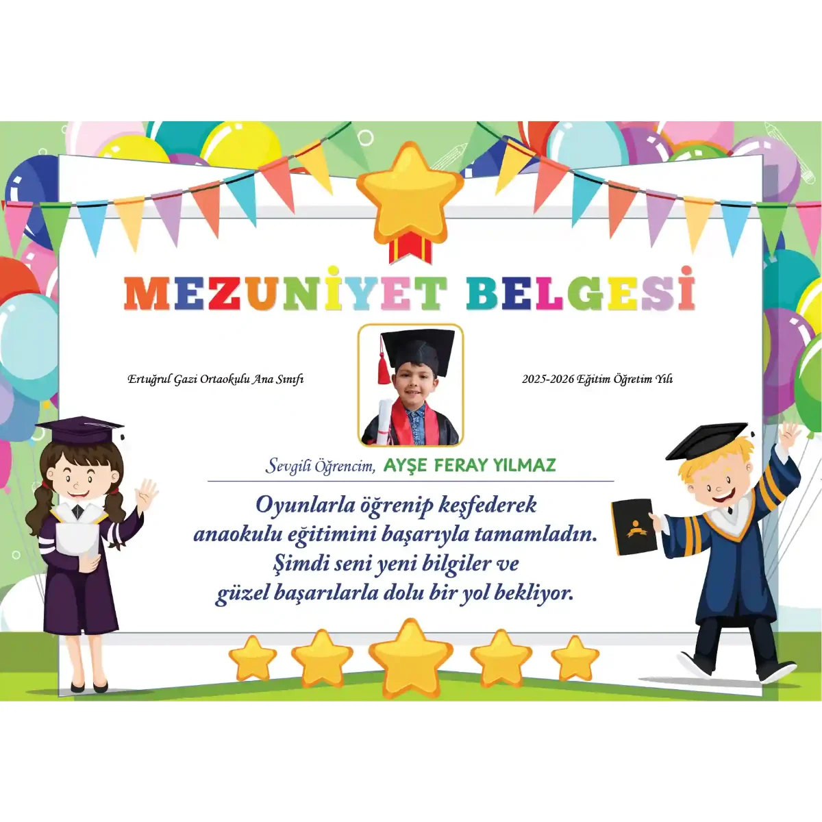 Anaokulu Mezuniyet Belgesi Fotoğraflı